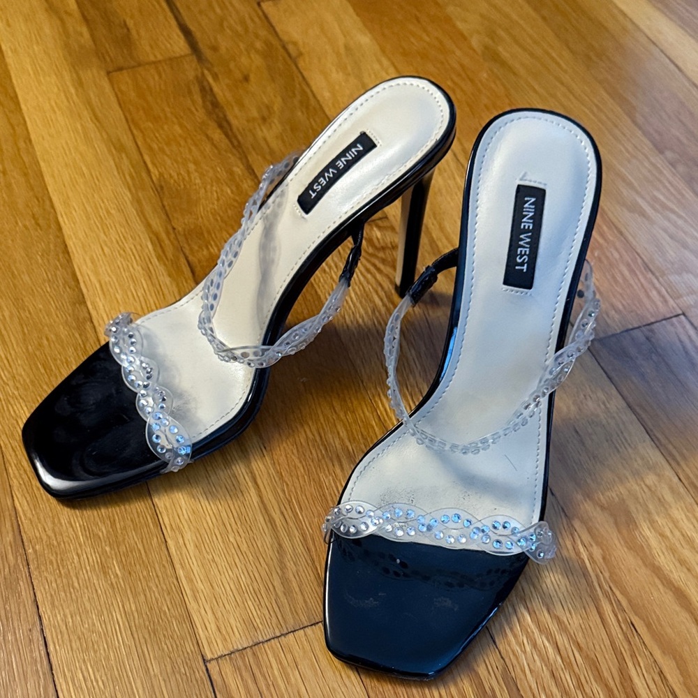 Nine West Clear and Black Heeled Sandals